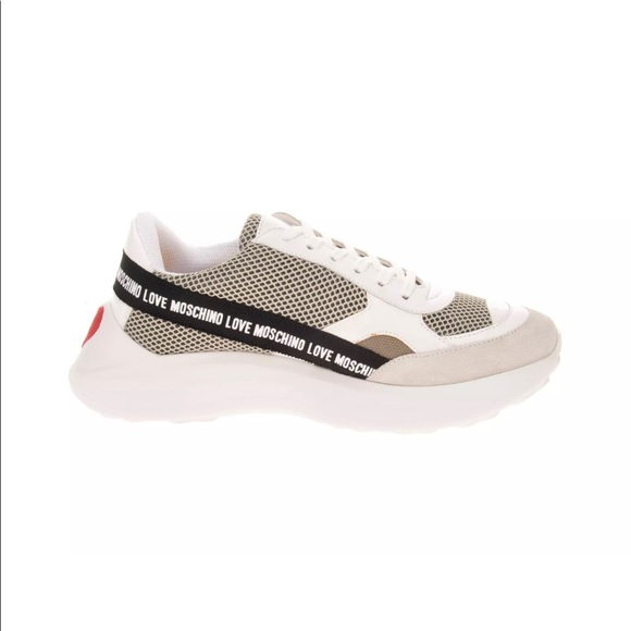 LOVE MOSCHINO Mesh Sneakers Heart Patch Chunky Sole - Picture 1 of 12